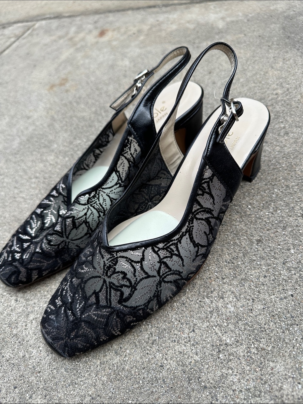 NIVEOLE  Taiwan | Japan Made Women’s 6.5 Black Mesh Low Heel Slingback Pumps